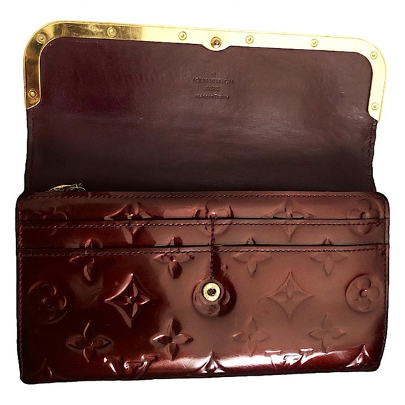 Louis Vuitton Sarah Wallet Rossmore Rouge Fauviste Vernis Portefeuille Gold Trim - Picture 4 of 16